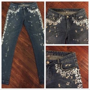 Bebe To Die For Bleach Tie Dye With Sparkling Silver Sequin Embellished Jeans